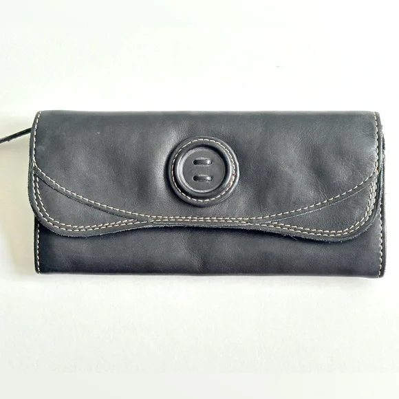 Fossil Bags Fossil Black Leather Clutch Wallet Flap Snap